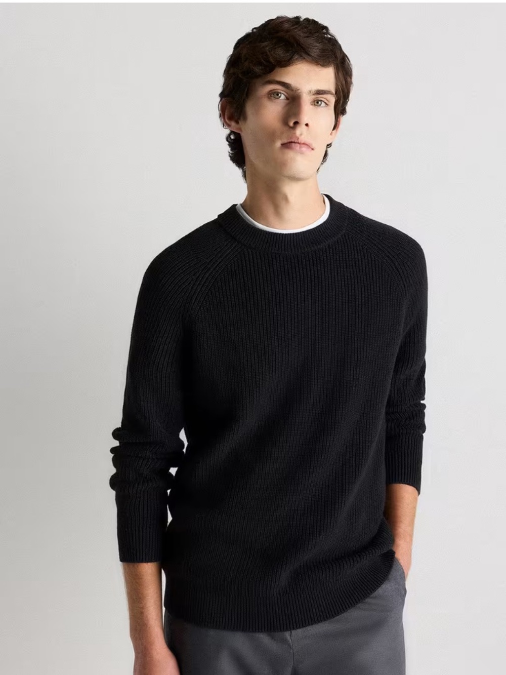 NWT Quince Organic Cotton ribbed stitch Crew Sweater Black Chunky Knit Sm